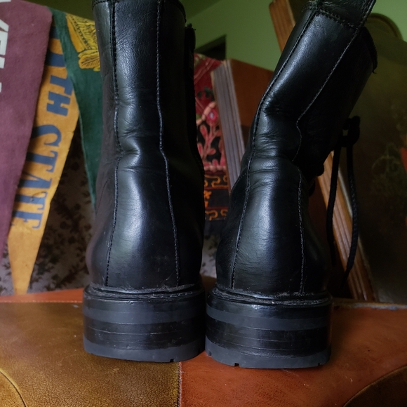 Frye Julie Lace Combat Boots Zip Black Moto 8 - Picture 9 of 11